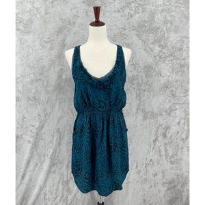 Rebecca Taylor  Teal Animal Print Silk Sleeveless Mini Dress Pockets